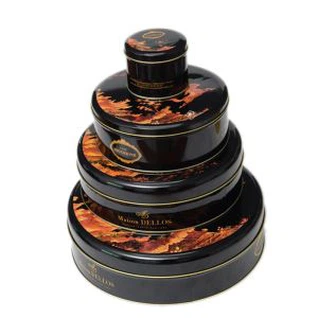 Round Curey Metal Black Tin Box